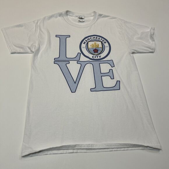 Manchester City FB Shirt Adult Medium White Short Sleeve Soccer Club Logo Tee - Picture 8 of 12